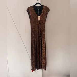 Johnny Was Metallic Gold/Brown Maxi Dress